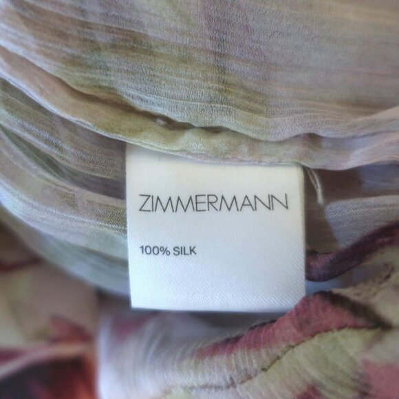 Zimmermann Winsome Tiered Midi Dress Light Pink Floral Crinkled Chiffon Size 1 - Picture 8 of 9